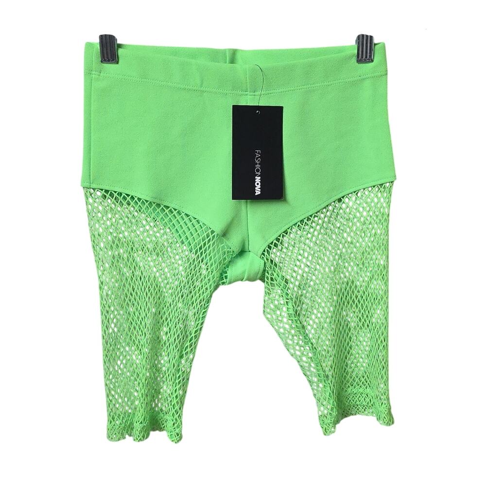 Fashion Nova Bright Neon Green Fishnet Y2K Biker Shorts Womens Size XS NWT